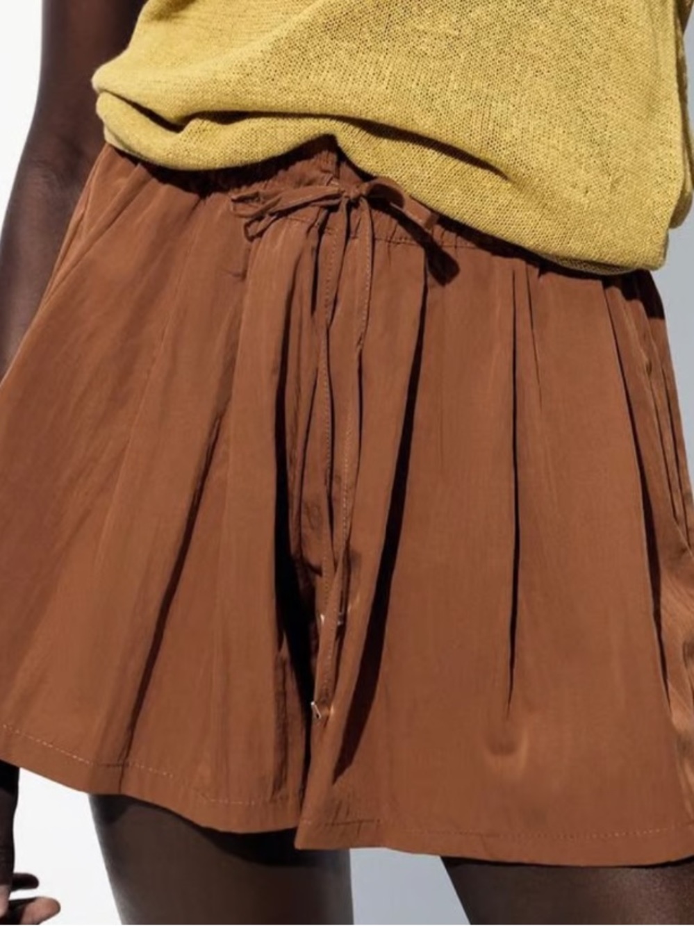 Zara Rust-Orange Pleated Drawstring Shorts